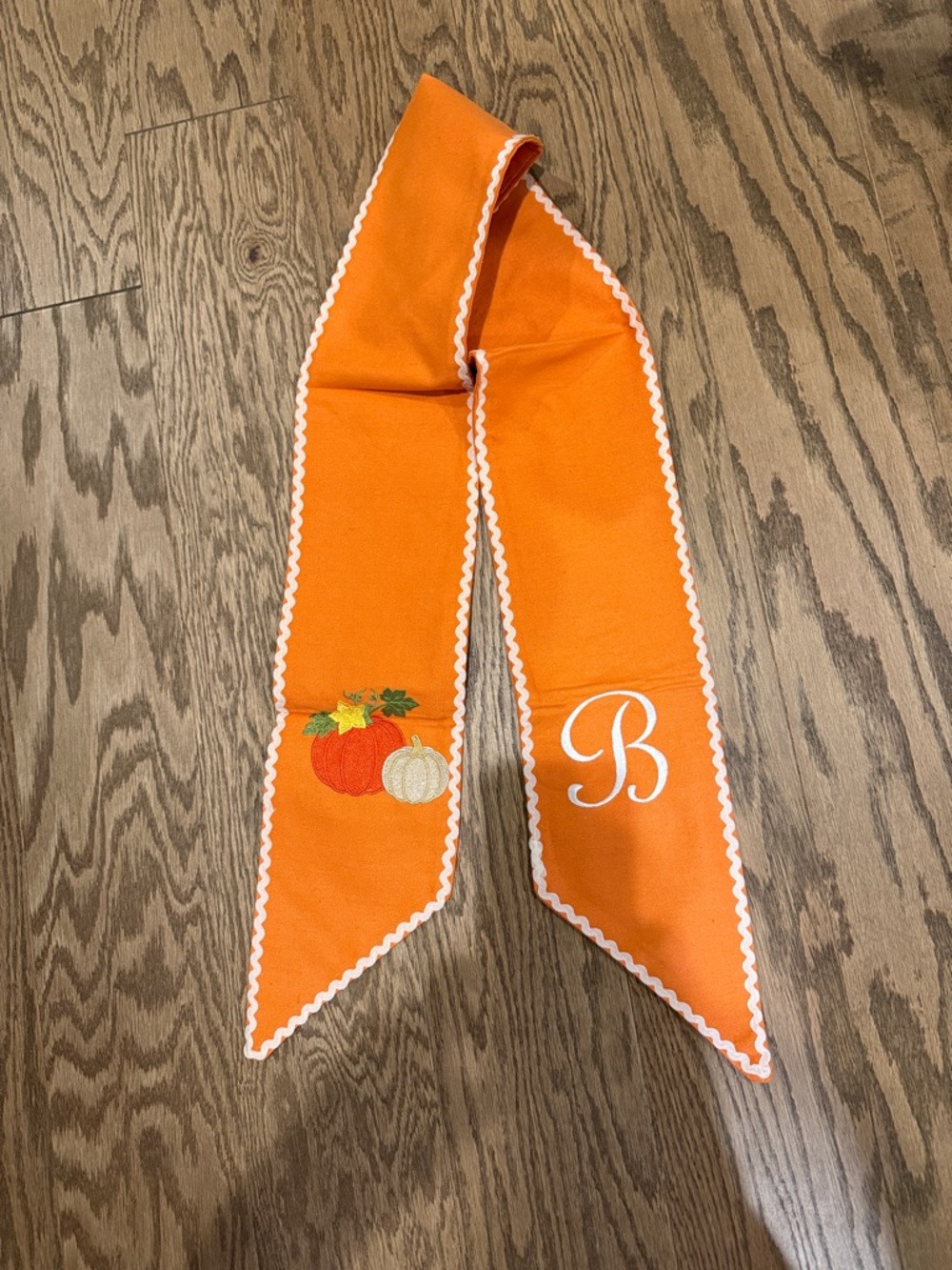 Monogrammed Orange Fall Wreath Swag with Pumpkin Embroidery